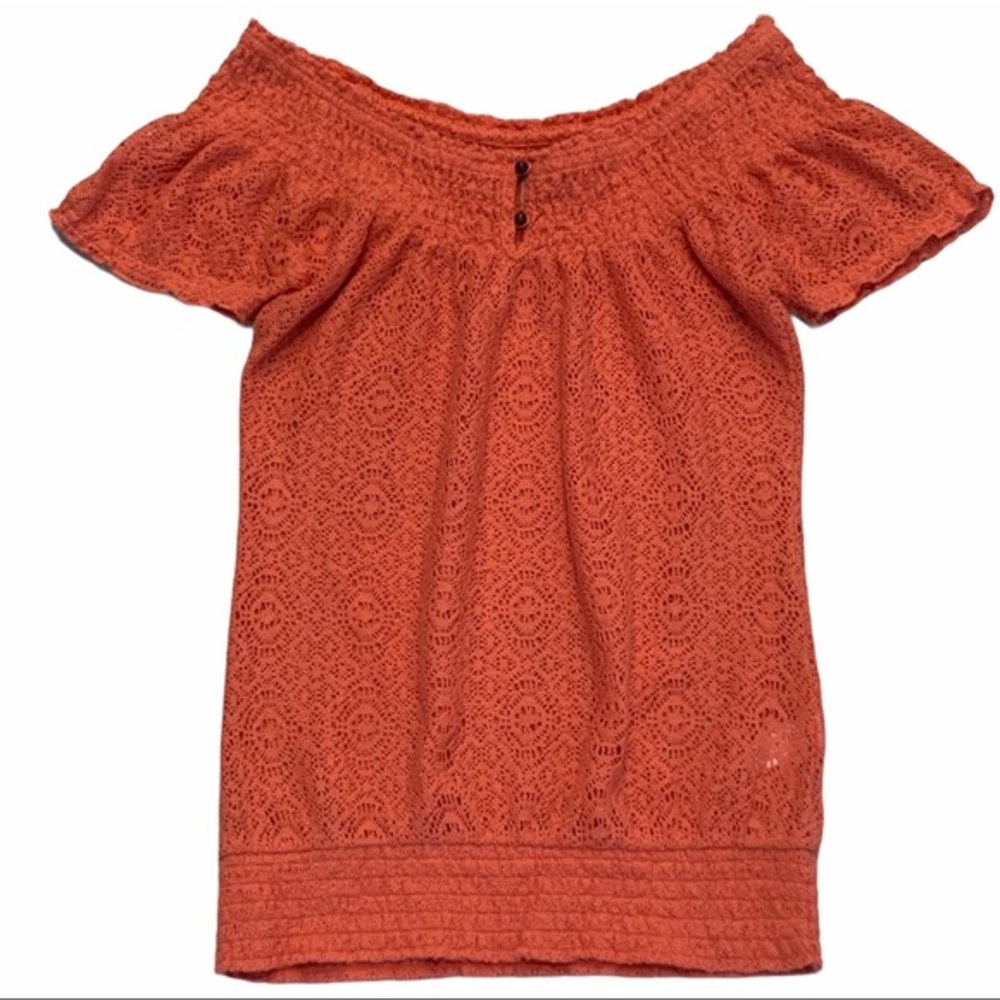 LUCKY BRAND Embroidered Lace Short Sleeve Top
